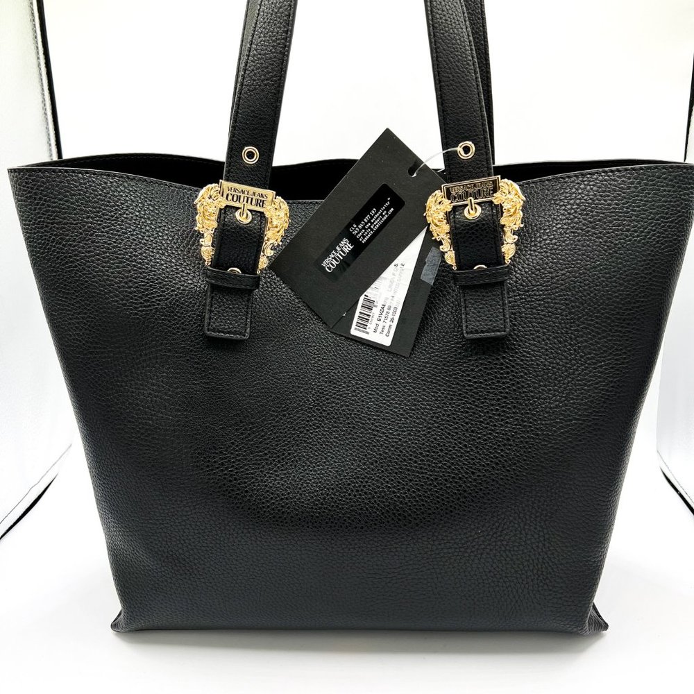Versace Couture Black and Gold Baroque buckle Tote Bag